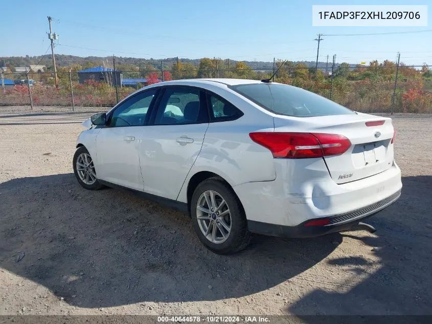 2017 Ford Focus Se VIN: 1FADP3F2XHL209706 Lot: 40644578