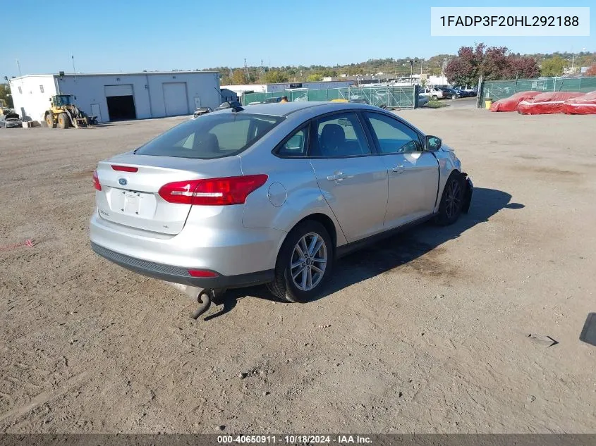 2017 Ford Focus Se VIN: 1FADP3F20HL292188 Lot: 40650911