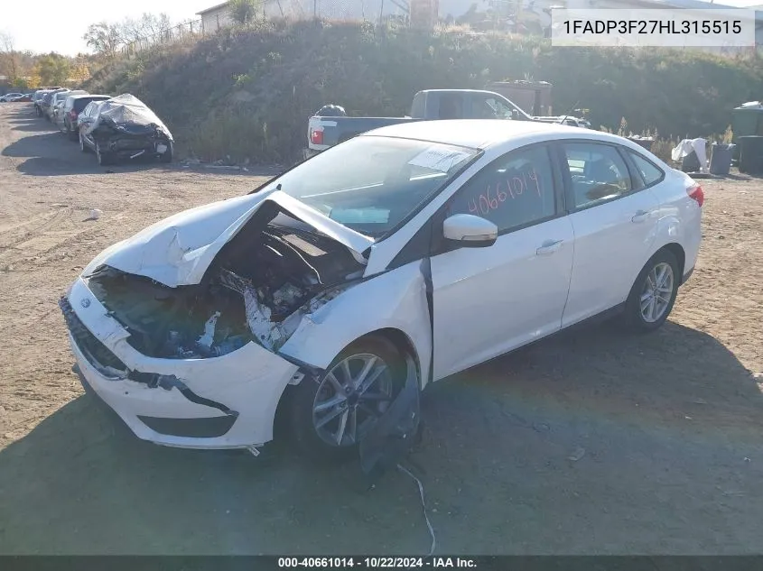 2017 Ford Focus Se VIN: 1FADP3F27HL315515 Lot: 40661014