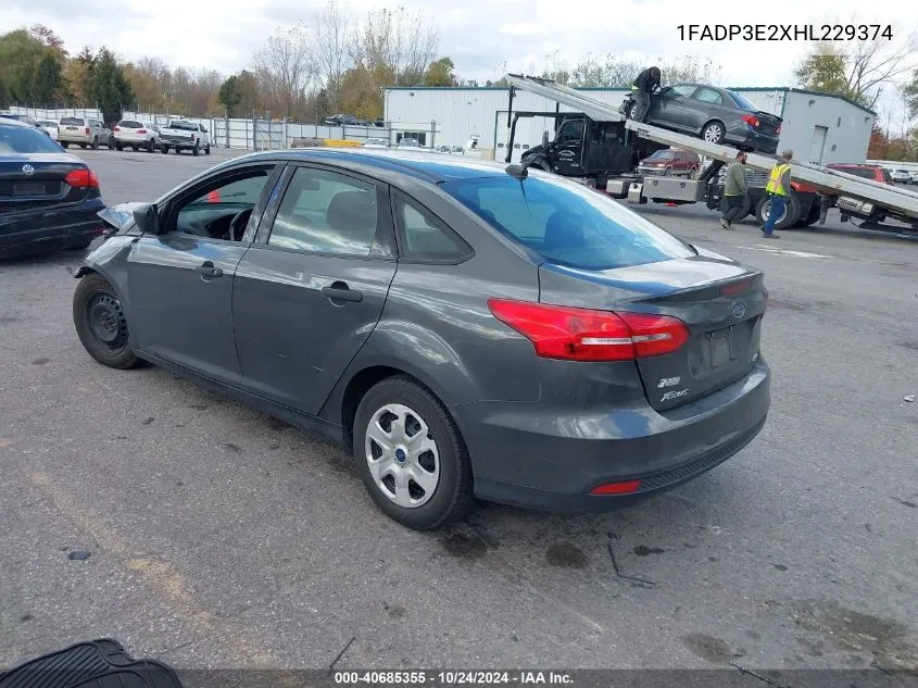 2017 Ford Focus S VIN: 1FADP3E2XHL229374 Lot: 40685355