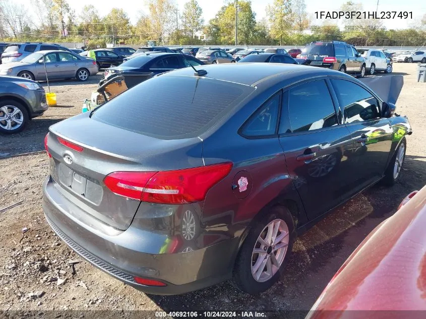 2017 Ford Focus Se VIN: 1FADP3F21HL237491 Lot: 40692106