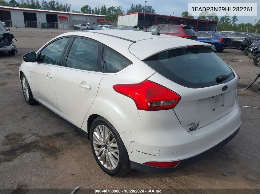 2017 Ford Focus Titanium VIN: 1FADP3N29HL282261 Lot: 40703980