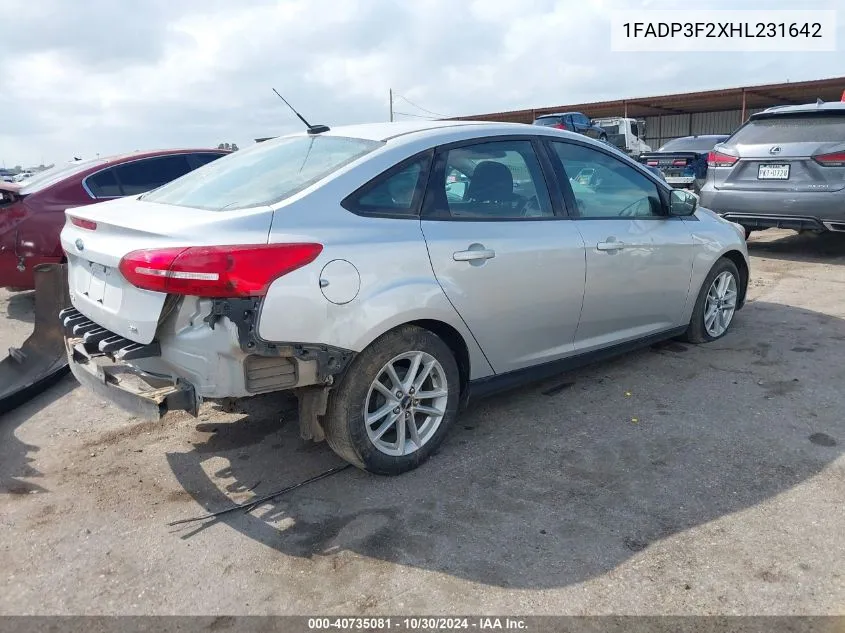 2017 Ford Focus Se VIN: 1FADP3F2XHL231642 Lot: 40735081