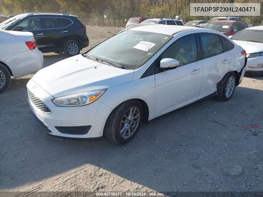 2017 Ford Focus Se VIN: 1FADP3F2XHL240471 Lot: 40738277