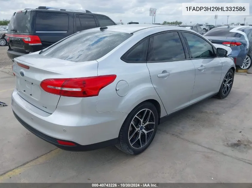 2017 Ford Focus Sel VIN: 1FADP3H29HL332586 Lot: 40743226