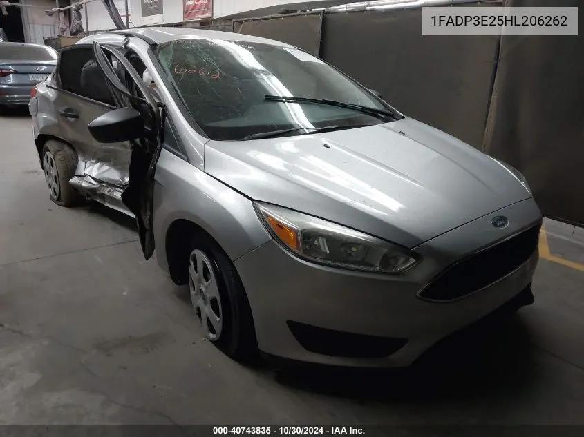 2017 Ford Focus S VIN: 1FADP3E25HL206262 Lot: 40743835