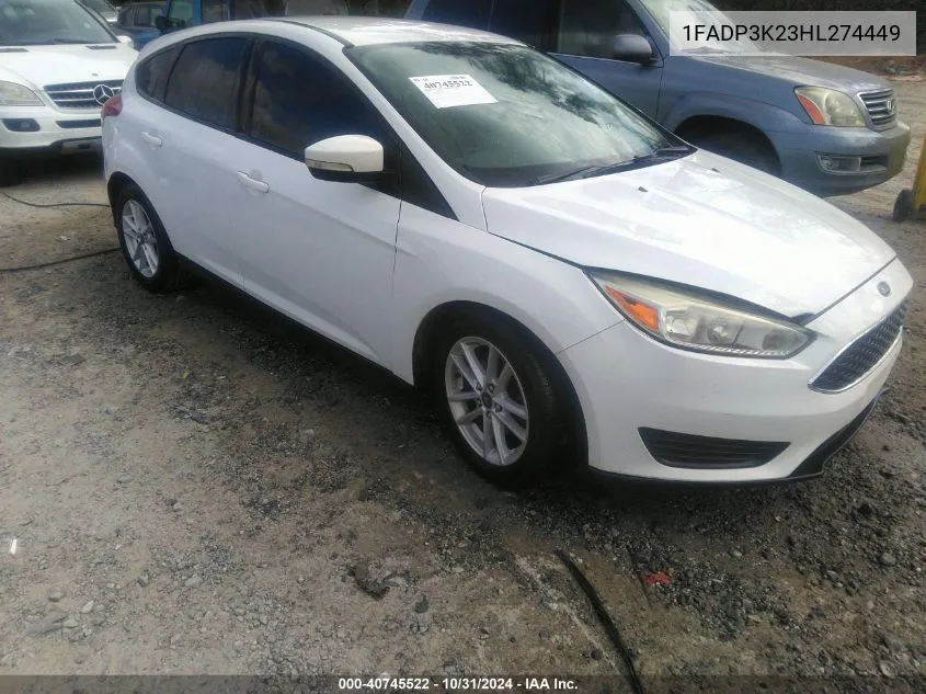 2017 Ford Focus Se VIN: 1FADP3K23HL274449 Lot: 40745522