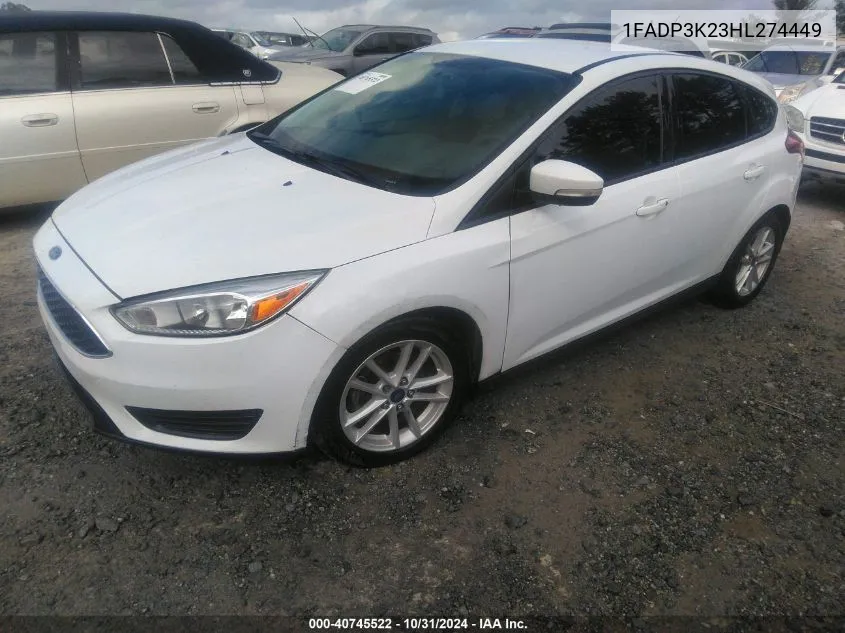 2017 Ford Focus Se VIN: 1FADP3K23HL274449 Lot: 40745522