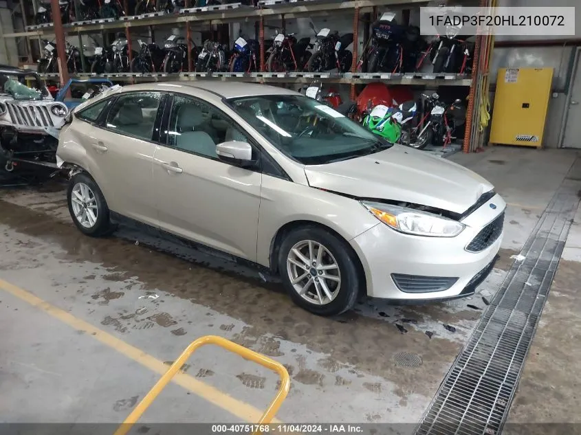 2017 Ford Focus Se VIN: 1FADP3F20HL210072 Lot: 40751768