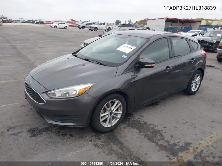 2017 Ford Focus Se VIN: 1FADP3K27HL318839 Lot: 40759288