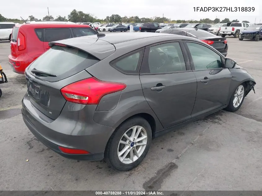 2017 Ford Focus Se VIN: 1FADP3K27HL318839 Lot: 40759288