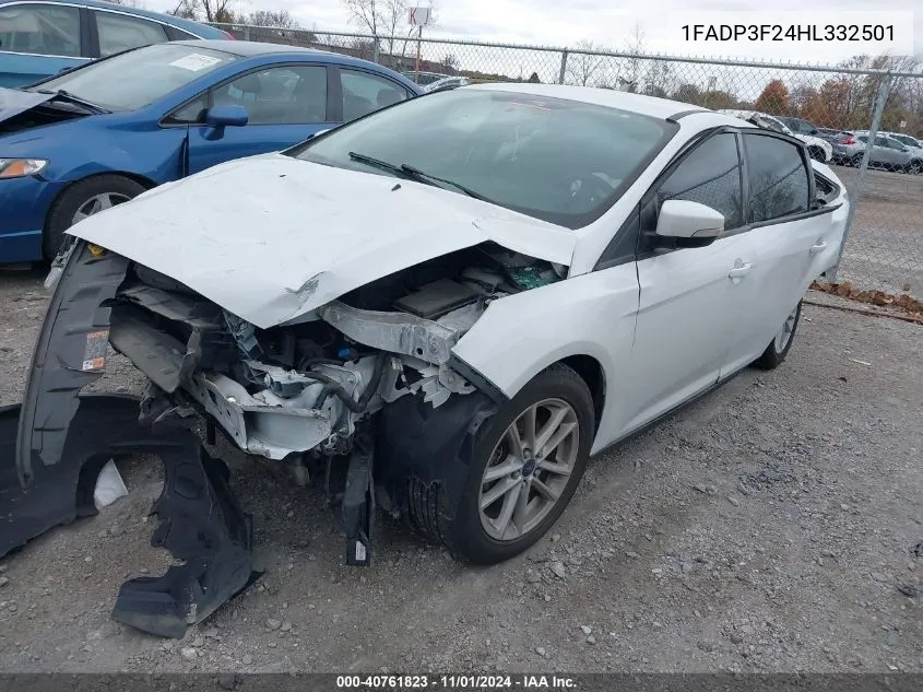 2017 Ford Focus Se VIN: 1FADP3F24HL332501 Lot: 40761823