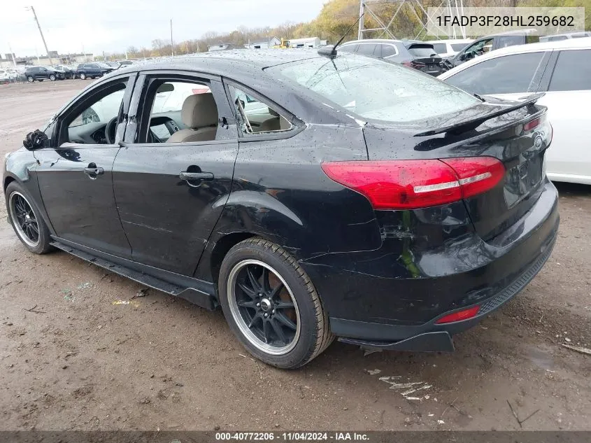 2017 Ford Focus Se VIN: 1FADP3F28HL259682 Lot: 40772206