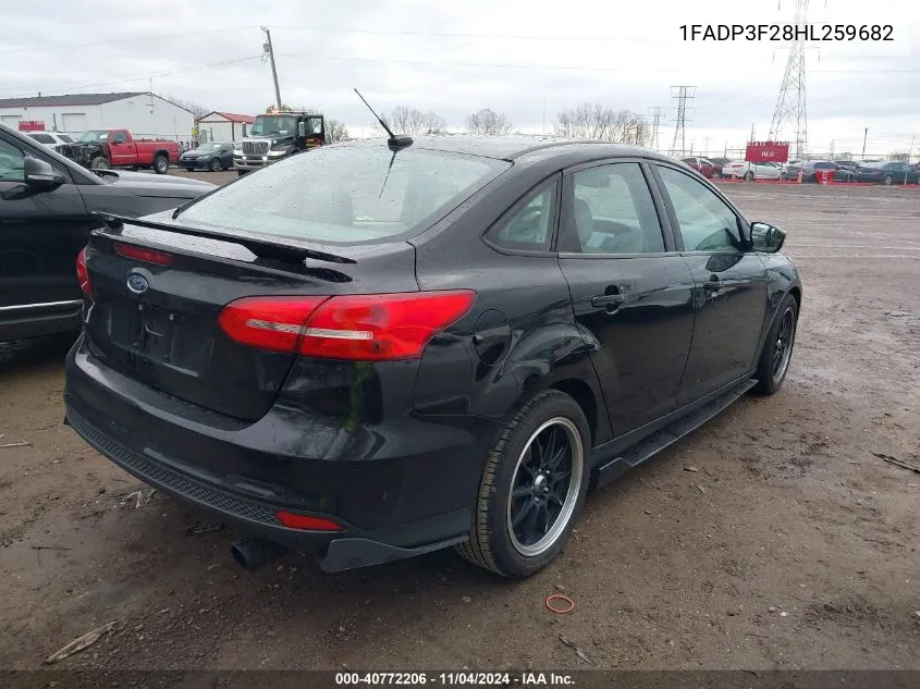 2017 Ford Focus Se VIN: 1FADP3F28HL259682 Lot: 40772206