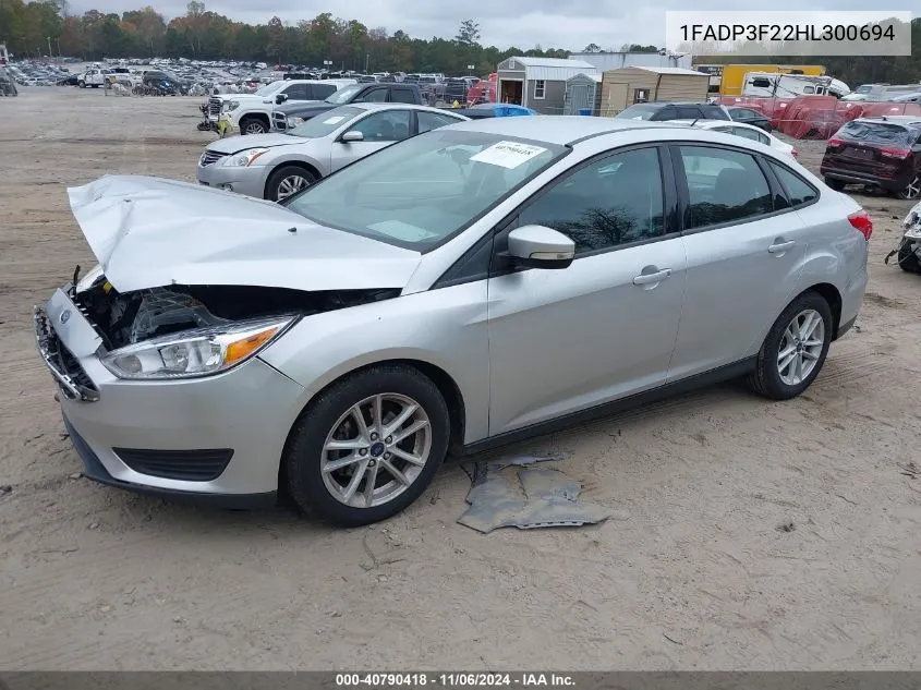 2017 Ford Focus Se VIN: 1FADP3F22HL300694 Lot: 40790418