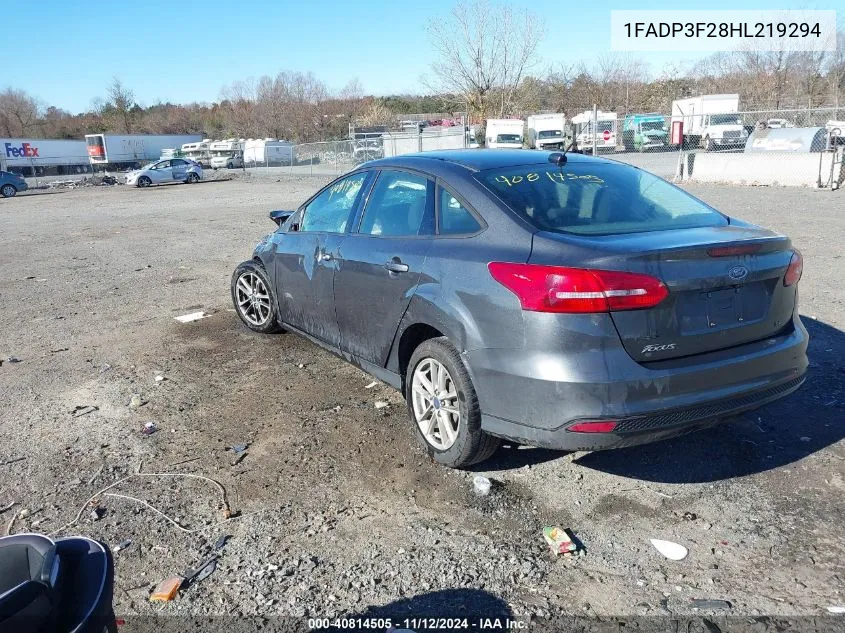 2017 Ford Focus Se VIN: 1FADP3F28HL219294 Lot: 40814505