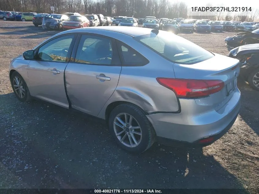 2017 Ford Focus Se VIN: 1FADP3F27HL321914 Lot: 40821776