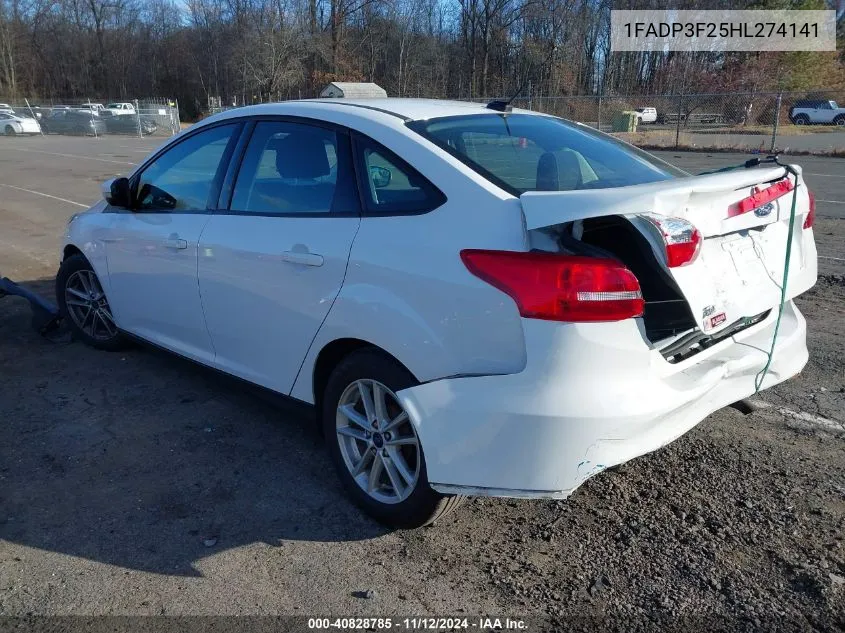 2017 Ford Focus Se VIN: 1FADP3F25HL274141 Lot: 40828785