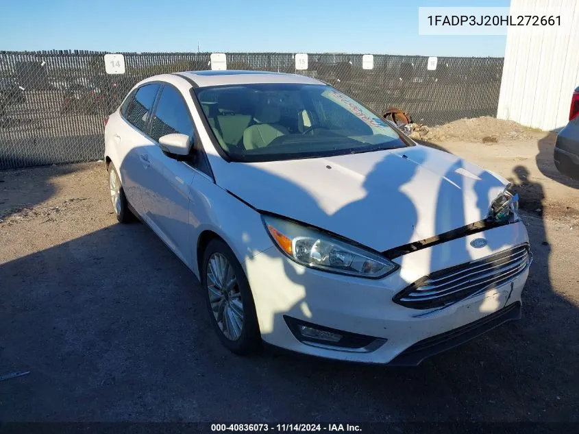 2017 Ford Focus Titanium VIN: 1FADP3J20HL272661 Lot: 40836073