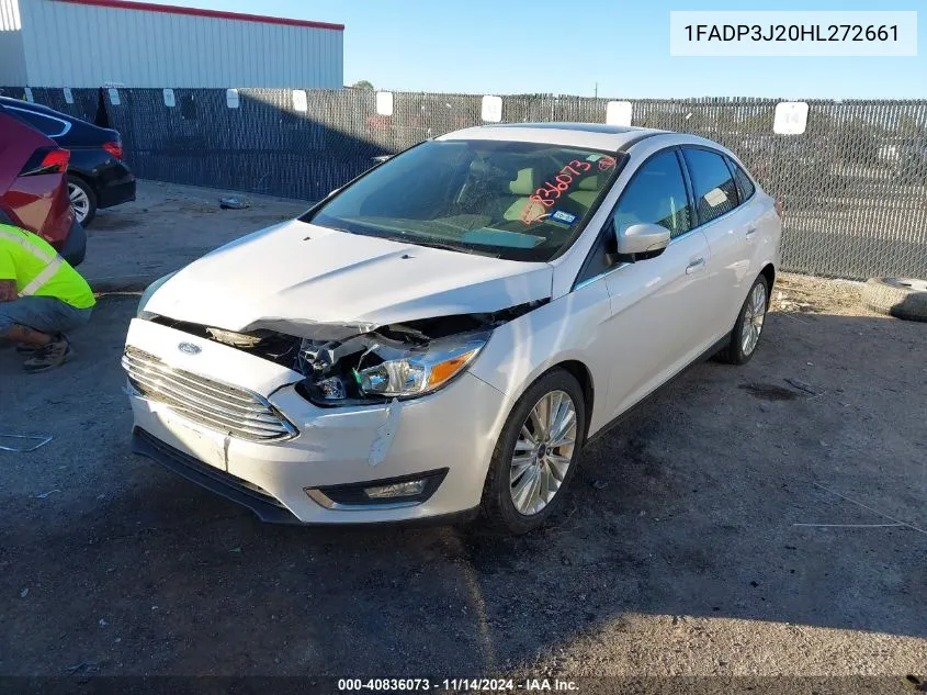 2017 Ford Focus Titanium VIN: 1FADP3J20HL272661 Lot: 40836073