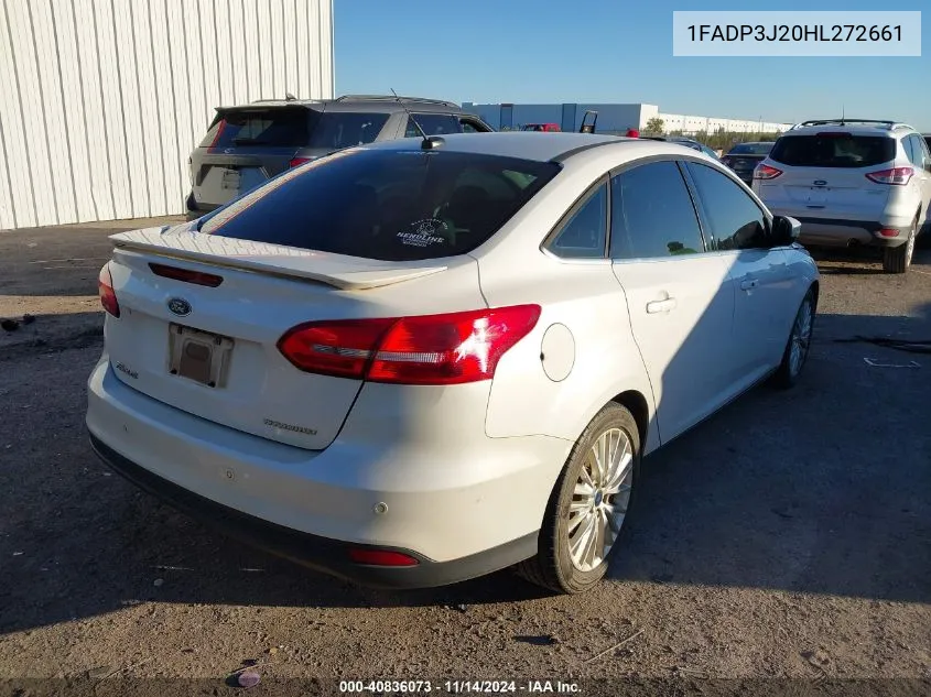 2017 Ford Focus Titanium VIN: 1FADP3J20HL272661 Lot: 40836073