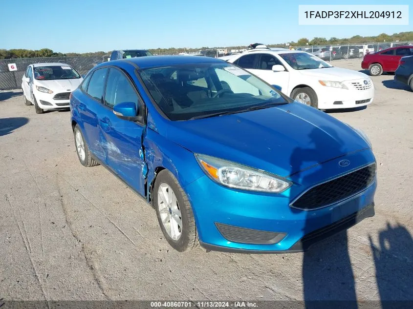 2017 Ford Focus Se VIN: 1FADP3F2XHL204912 Lot: 40860701