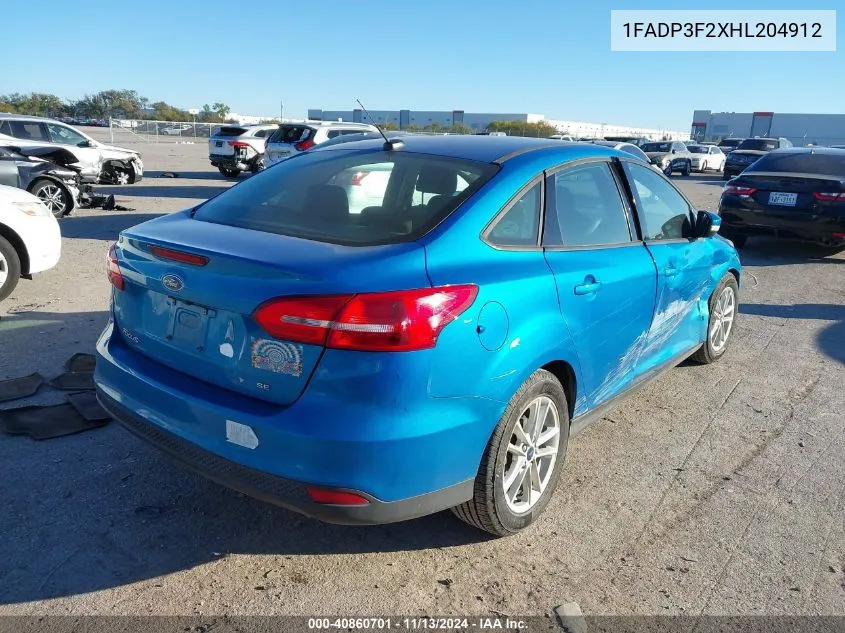 2017 Ford Focus Se VIN: 1FADP3F2XHL204912 Lot: 40860701