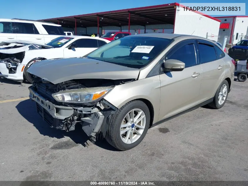 2017 Ford Focus Se VIN: 1FADP3F2XHL318831 Lot: 40890760