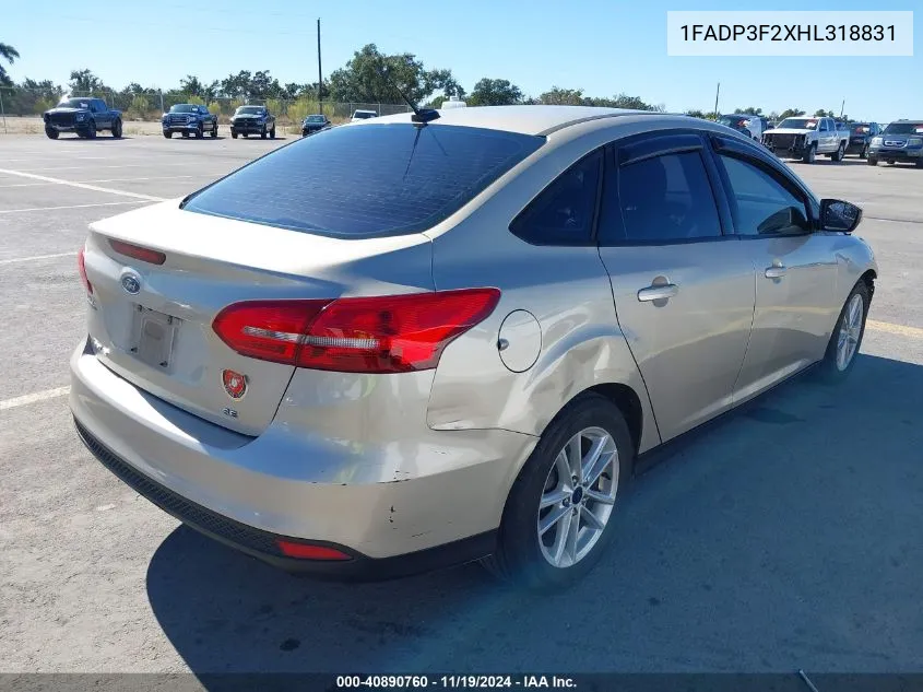 2017 Ford Focus Se VIN: 1FADP3F2XHL318831 Lot: 40890760