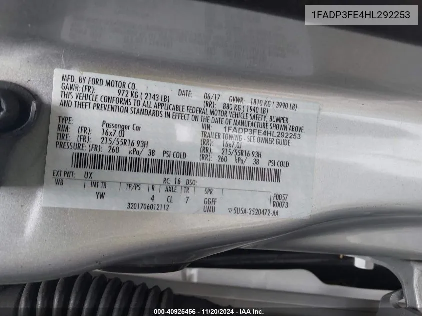 1FADP3FE4HL292253 2017 Ford Focus Se