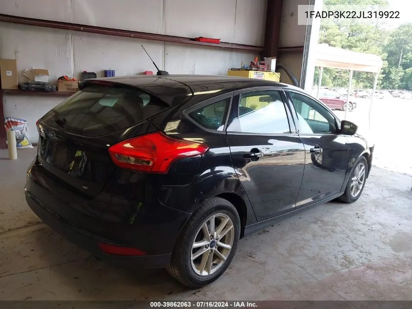 2018 Ford Focus Se VIN: 1FADP3K22JL319922 Lot: 39862063