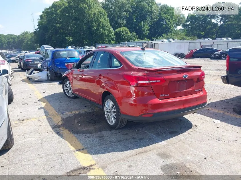 2018 Ford Focus Titanium VIN: 1FADP3J24JL260194 Lot: 39875500