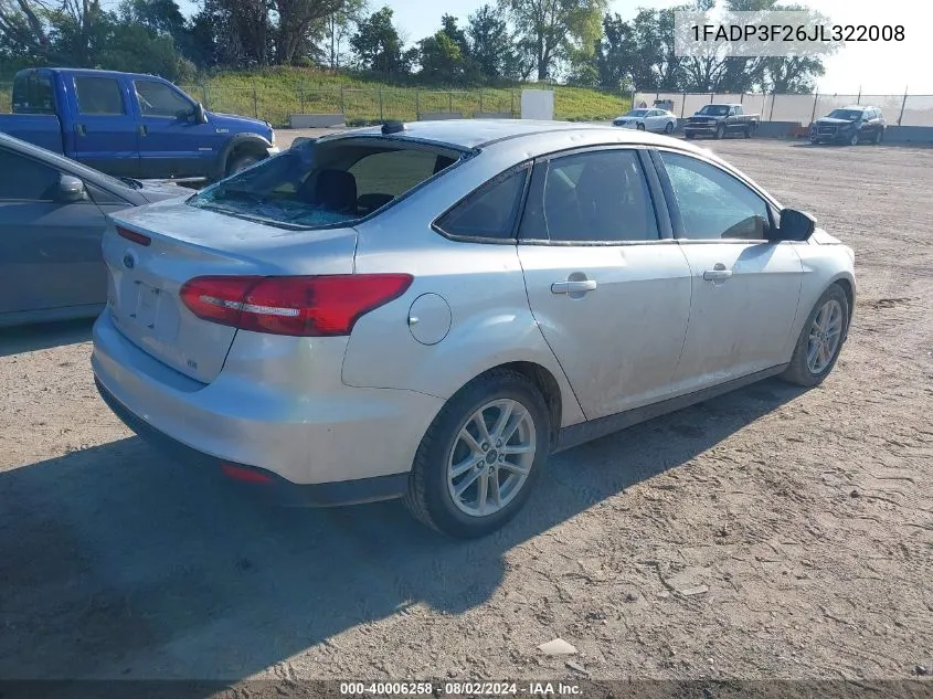 2018 Ford Focus Se VIN: 1FADP3F26JL322008 Lot: 40006258