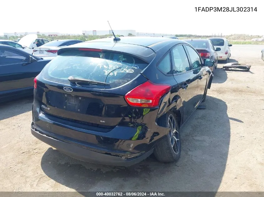 2018 Ford Focus Sel VIN: 1FADP3M28JL302314 Lot: 40032762