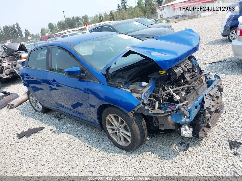 2018 Ford Focus Se VIN: 1FADP3F24JL212963 Lot: 40071452