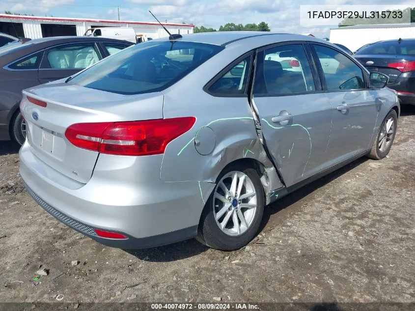 2018 Ford Focus Se VIN: 1FADP3F29JL315733 Lot: 40074972