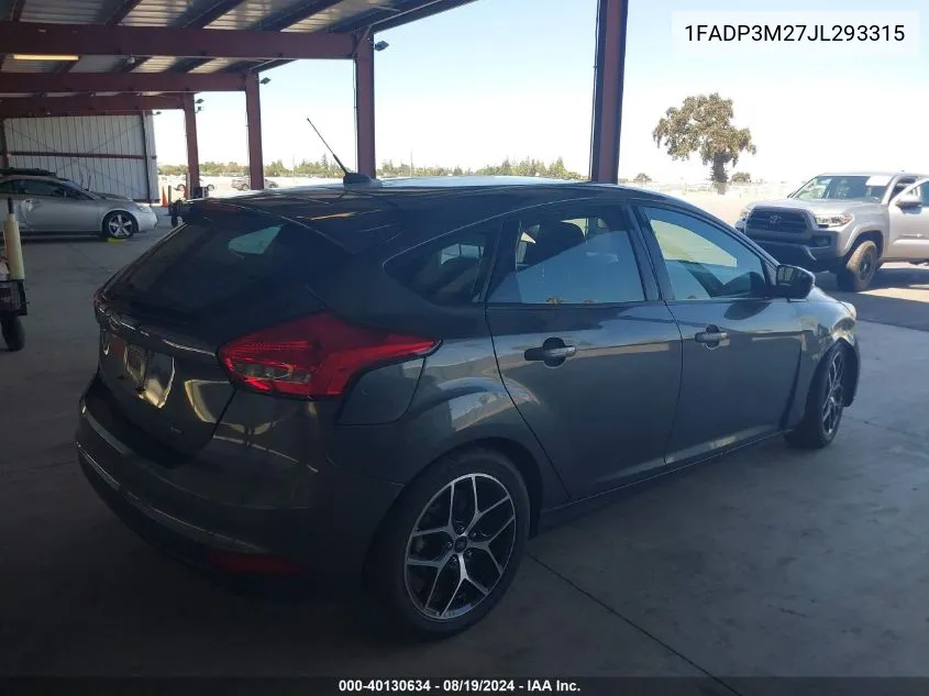 2018 Ford Focus Sel VIN: 1FADP3M27JL293315 Lot: 40130634