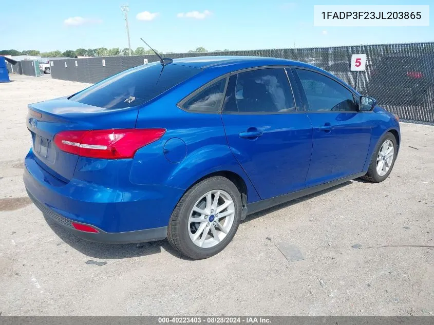 2018 Ford Focus Se VIN: 1FADP3F23JL203865 Lot: 40223403