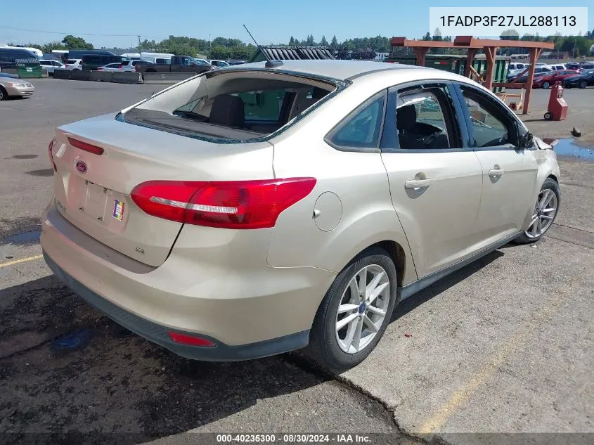 2018 Ford Focus Se VIN: 1FADP3F27JL288113 Lot: 40235300