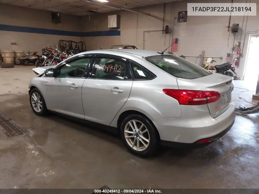 2018 Ford Focus Se VIN: 1FADP3F22JL218194 Lot: 40249412