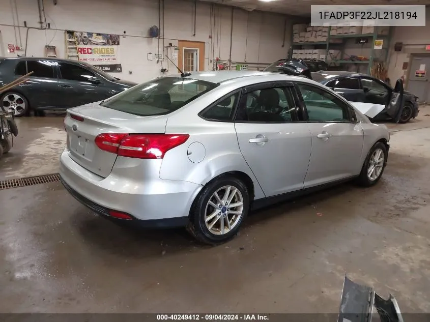 2018 Ford Focus Se VIN: 1FADP3F22JL218194 Lot: 40249412