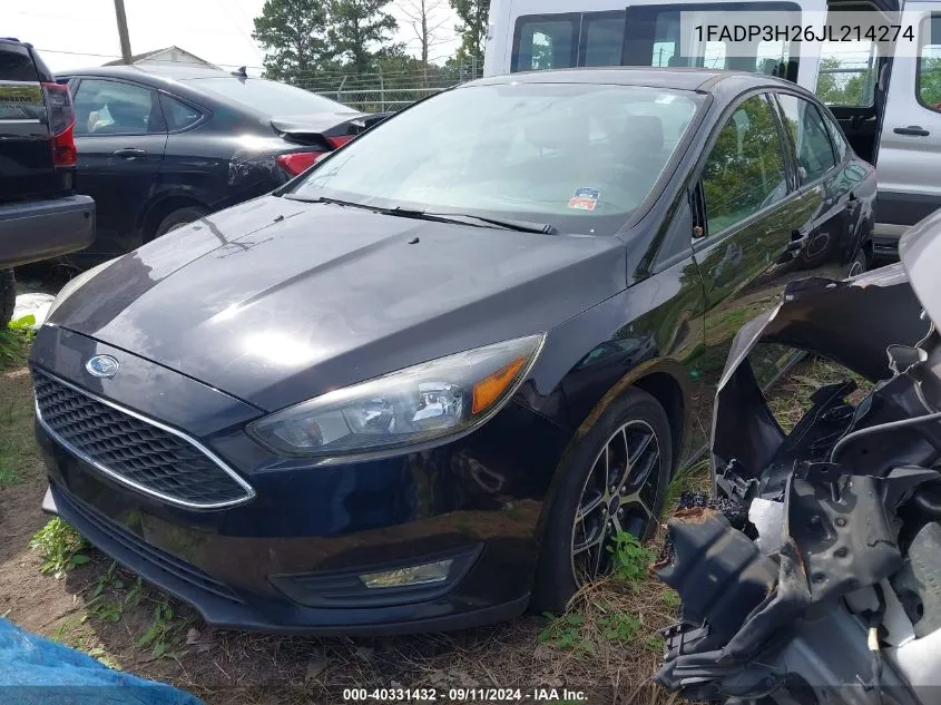 2018 Ford Focus Sel VIN: 1FADP3H26JL214274 Lot: 40331432