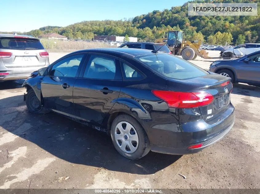 2018 Ford Focus S VIN: 1FADP3E27JL221822 Lot: 40540296