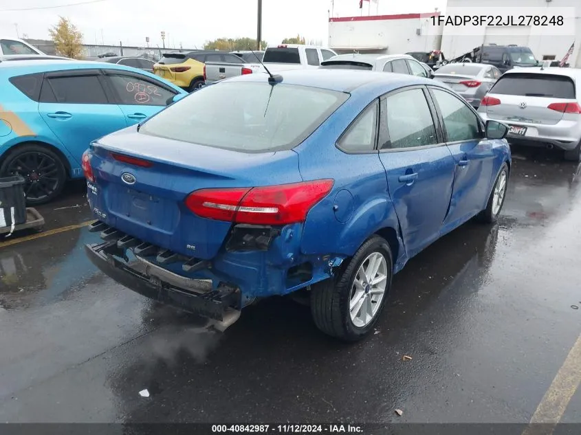 2018 Ford Focus Se VIN: 1FADP3F22JL278248 Lot: 40842987