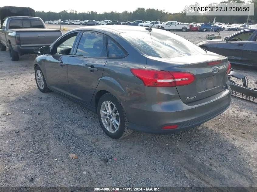 2018 Ford Focus Se VIN: 1FADP3F27JL208650 Lot: 40863430