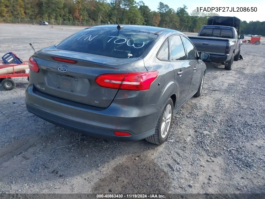 2018 Ford Focus Se VIN: 1FADP3F27JL208650 Lot: 40863430