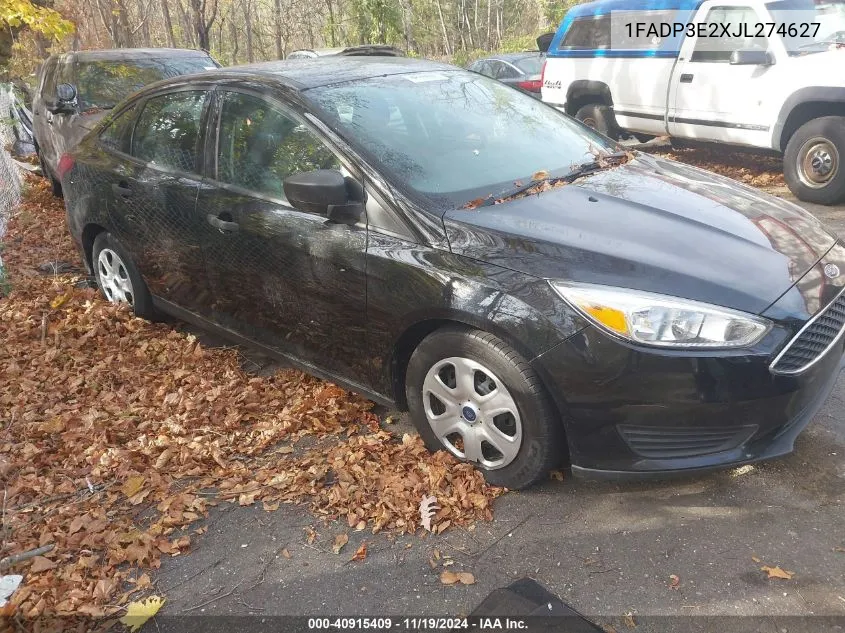 2018 Ford Focus S VIN: 1FADP3E2XJL274627 Lot: 40915409