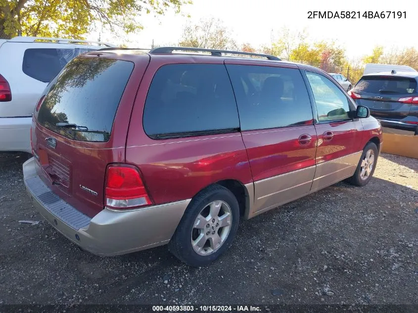 2004 Ford Freestar Limited VIN: 2FMDA58214BA67191 Lot: 40593803