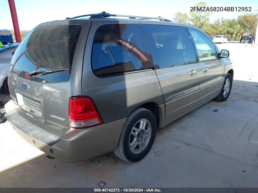 2004 Ford Freestar Limited VIN: 2FMZA58204BB12952 Lot: 40742273