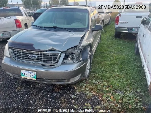 2005 Ford Freestar Limited VIN: 2FMDA58285BA92963 Lot: 20178198